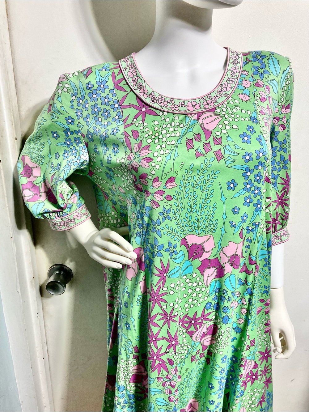 Averado Messi Vintage Green Floral Cotton Midi Dress - Italy